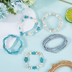 8шт. браслет из синтетических бирюзовых бусин с черепахой и морской звездой&nbsp;BJEW-SC0001-46