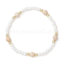 2 шт. браслет из натуральных окаменелостей и круглых стеклянных бусин&nbsp;BJEW-JB13308