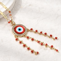 Boho-Halskette mit mehrlagigen Quasten aus Messingharz und rotem Anhänger mit bösem Blick&nbsp;NJEW-L014-04G