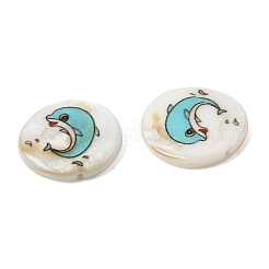 Плоские круглые бусины из натуральных пресноводных ракушек с принтом в виде морских волн&nbsp;SHEL-A006-13A