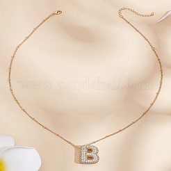 Collier avec pendentif lettre en laiton micro pavé en oxyde de zirconium 1 pièce&nbsp;NJEW-LP0001-43B-G