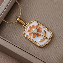 Женское ожерелье из хирургической нержавеющей стали 316 с эмалью и имитацией жемчуга&nbsp;ST9494