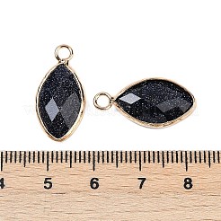 合成ブルーゴールドストーンファセットペンダント  真鍮の馬の目のチャーム  ゴールドカラー  22.5x10.5x5~5.5mm  穴：2mm&nbsp;G-G193-01G-13