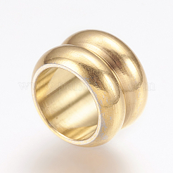 304ステンレススチールビーズ  大穴ビーズ  溝付き  コラム  ゴールドカラー  10x6mm  穴：6~6.8mm&nbsp;LS-STAS-G164-01G