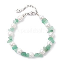 Браслеты из круглых бусин с натуральным зеленым авантюрином и стеклянными ракушками&nbsp;BJEW-JB12317-01