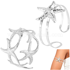 2 brazalete de aleación con forma de estrella de mar de 2 estilos para niñas y mujeres.&nbsp;BJEW-CY0001-05P