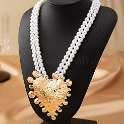 Подвеска в виде сердца из сплава пластиковая имитация жемчуга круглые бусины двухслойные ожерелья для женщин FS-WGB7F0A-01