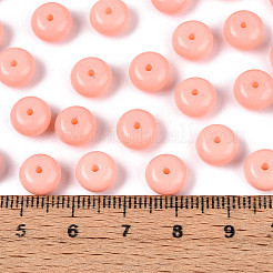 不透明ベーキングペイントガラスシードビーズ  丸い穴  ロンデル  ライトサーモン  8~8.5x5mm  穴：1.2~1.4mm  約865個/ポンド&nbsp;SEED-N008-03A-02