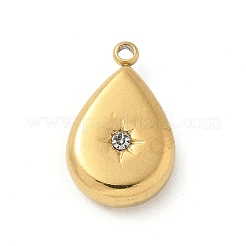 304ステンレススチールラインストーンペンダント  ゴールドカラー  ティアドロップ  16x10x4mm  穴：1.4mm&nbsp;STAS-I322-27G-03