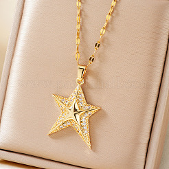 Элегантные латунные ожерелья с подвесками в виде звезд из прозрачных кубических цирконий с микропаве EY0411-1
