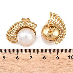 304ステンレススチールスタッドピアス  プラスチック模造パールと  渦巻き  ゴールドカラー  20x27mm&nbsp;EJEW-L317-02G-01