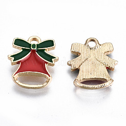 ライトゴールドメッキの合金エナメルペンダント  カドミウムフリー＆鉛フリー  クリスマスのために  鐘  レッド  16x14x2.5mm  穴：2mm&nbsp;ENAM-T009-80A-RS