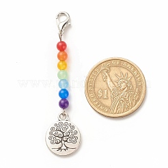 Décorations de pendentif perlé de jade de malaisie naturel et teint sur le thème du chakra&nbsp;HJEW-JM00641