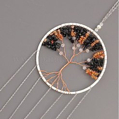 Подвеска в форме дерева жизни из натуральной черной агата&nbsp;HJEW-D302-02