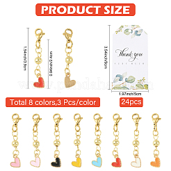 24 pendentif en forme de cœur en alliage émaillé bicolore avec perle en acier inoxydable 304&nbsp;HJEW-YW00337
