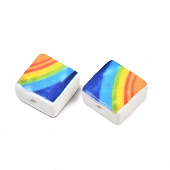 Фарфоровые бусины ручной работы с принтом в виде радужного узора&nbsp;PORC-G016-05