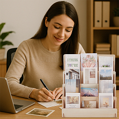 4-уровневые 12-секционные деревянные стеллажи для хранения поздравительных открыток ODIS-WH0100-15