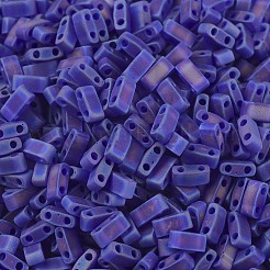 MIYUKIハーフティラビーズ  日本製シードビーズ  2の穴  （htl151fr）マット透明コバルトab  5x2.3x1.9mm  穴：0.8mm  約1250個/50g&nbsp;SEED-X0054-HTL151FR