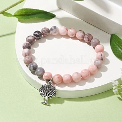 Эластичные браслеты из натурального бисера зебровой яшмы диаметром 8 мм BJEW-JB10434