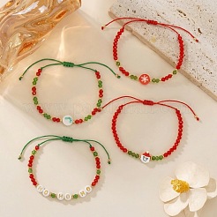 4-teiliges Set verstellbarer Weihnachtsarmbänder aus Glas- und Kunststoffperlen für Damen&nbsp;YO6300