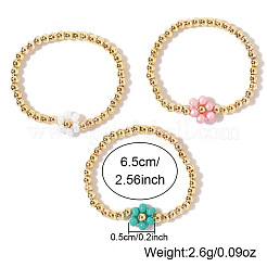 Ensemble de 3 bracelet extensible rond en laiton avec perles et fleurs en verre bicolores ([1] pièce).&nbsp;FH6392