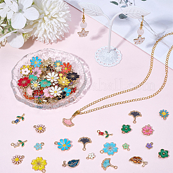 120個12スタイルアロイエナメルペンダント  花/葉っぱのチャーム  ミックスカラー  10~20.5x8~17.5x1.5~3.5mm  穴：1.2~2mm  10個/スタイル&nbsp;ENAM-SC0007-16