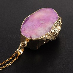Моде дизайн латунные естественно druzy агат кулон ожерелье NJEW-JN01138