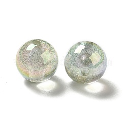 UVメッキ透明レインボー虹色アクリルビーズ  キラキラビーズ  ラウンド  ダークシーグリーン  15.5~16x15.5mm  穴：2.6~2.7mm&nbsp;OACR-D010-01G