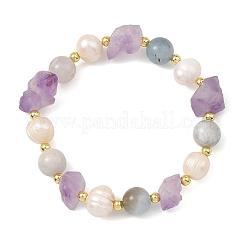 Bracelets extensibles en perles d'améthyste et d'aigue-marine naturelles brutes&nbsp;BJEW-JB14287-01