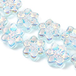 電気メッキガラスビーズセット  花  ABカラーメッキ  半分メッキ  ライトブルー  12x13x5mm  穴：1mm  約50個/連  25.59''（65センチメートル）&nbsp;EGLA-P069-02A-AB03