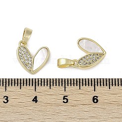 真鍮パヴェ天然シェルハートチャーム  クリアキュービックジルコニアハートチャーム  18KGP本金メッキ  12x11.5x2.5mm  穴：3x5mm&nbsp;KK-Z078-20G