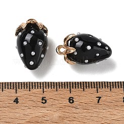 樹脂チャーム  ストロベリーチャーム  合金と  ゴールドカラー  ブラック  21x12.5x12mm  穴：1.5mm&nbsp;FIND-C096-01G-12