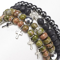 4 Uds. Juego de pulseras elásticas de unakita natural&nbsp;BJEW-JB08588