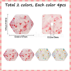 8 шт. 2-х цветные шестигранные силиконовые бусины с рисунком в виде сердца SIL-GF0001-52