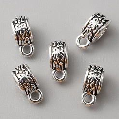 チベットスタイルの合金チューブベイル  ループベイル  花付きチューブ  アンティークシルバー  11x5x6mm  穴：1.8mm  内径：4.5mm&nbsp;FIND-WH0147-82I