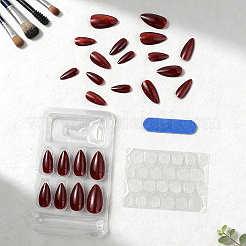 1袋入り ABSプラスチック製 キャットアイ効果 押し付け式付け爪  ネイルアートの装飾の付属品  マスキングテープとマニキュアファイル付き  木製マニキュアスティック1本付き  暗赤色  18~25x7.5~13x2.5~4.5mm&nbsp;MRMJ-CP0001-64