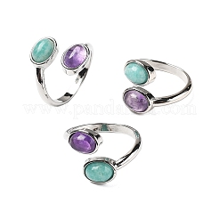 Кольца из натурального аметиста и амазонита&nbsp;RJEW-A068-02P-02