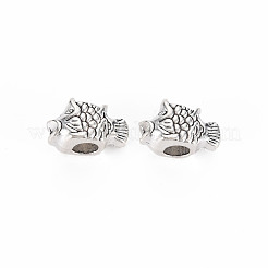 チベット風合金ビーズ  カドミウムフリー＆鉛フリー  大穴ビーズ  魚  アンティークシルバー  9.5x15x8.5mm  穴：4.5mm  約345個/1000g&nbsp;TIBE-S320-221AS