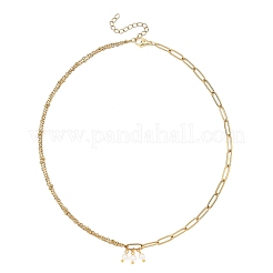 Collana da donna con ciondolo a forma di perla bianca rotonda in acciaio inossidabile 304 e catena mista.&nbsp;NJEW-JN06101