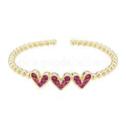 Bracelet jonc ouvert triple coeur zircone cubique&nbsp;BJEW-G651-09G