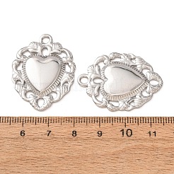 304ステンレスペンダント  花柄のフレームが付いたハートのチャーム  ステンレス鋼色  34x26x3mm  穴：3mm&nbsp;SA-CBABD1E-20P