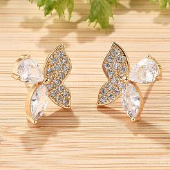 Серьги-гвоздики из латуни с бабочкой из прозрачного кубического циркония для женщин&nbsp;EJEW-G428-08G