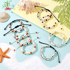8 bracelet tressé en coquillage cauri naturel&nbsp;BJEW-GA0001-16