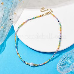 プラスチック製模造真珠と201ステンレススチール製の星とシードビーズのブレスレット  カラフル  15.55インチ（39.5cm）&nbsp;NJEW-JN04649-02