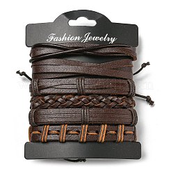 6 pièces 6 styles réglable tressé imitation cuir cordon bracelet ensemble avec cordon ciré pour hommes&nbsp;BJEW-F458-12