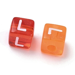 スプレー塗装透明アクリルビーズ  文字付きのキューブ  ミックスカラー  文字l  9.5x9.5x10mm  穴：3.8mm  約570個/500g&nbsp;MACR-K365-07L