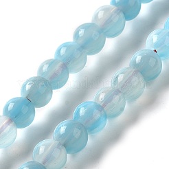 手作りのネパールランプワークビーズ  ラウンド  ライトブルー  7~7.5x6~6.5mm  穴：1.2mm  約102~104個/連  25.59~26.38''（65~67センチメートル）&nbsp;LAMP-B023-01C