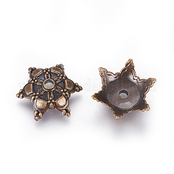 Ccbプラスチックビーズキャップ  花  6花びら  アンティークブロンズ  18x4mm  穴：2.5mm&nbsp;CCB-J029-03AB