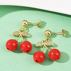 Серьги-гвоздики из вишневой латуни с кубическим цирконием&nbsp;EJEW-Q036-05G