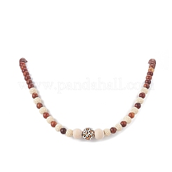 Collier de perles rondes graduées en bois naturel pour femme&nbsp;NJEW-JN04288
